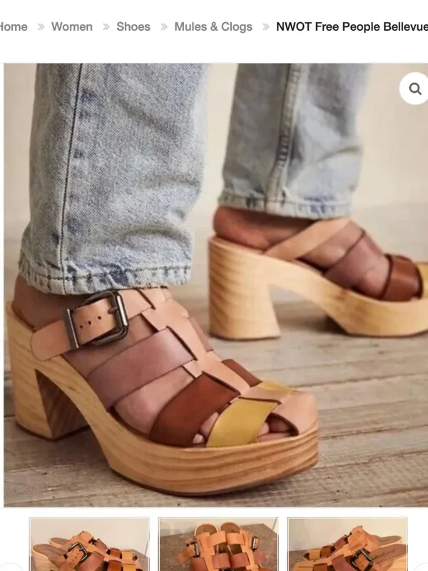 Free People Bellevue Clogs Wood Platform Shoes Sandals Size 38 / 7.5-8 - Image 2