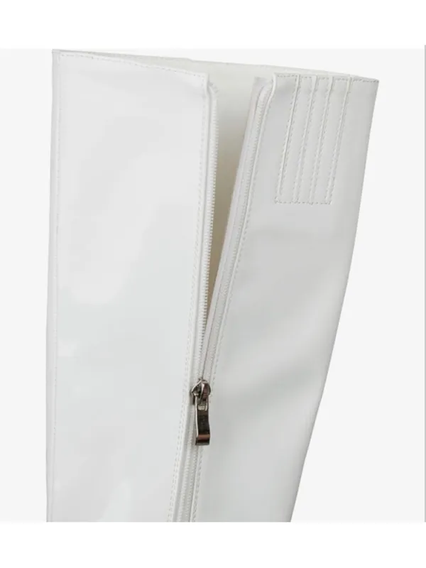 NEW White Patent Metallic Boots Knee High Sculptural Wedge Heel Boots 8.5 - Image 8