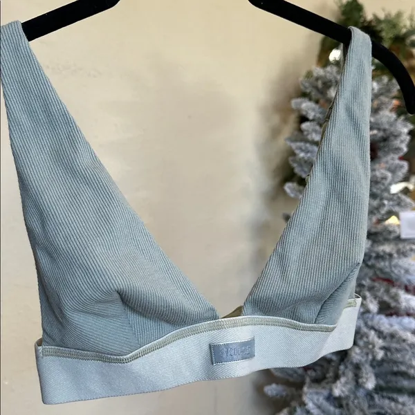 Skims Cotton Rib Plunge Bralette Mineral Green Sage Adjustable Straps M NWOT‎ - Image 2