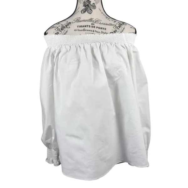 LOFT Women White Off Shoulder Peasant Blouse Long Sleeve Smocked Cuffs Size L - Image 2
