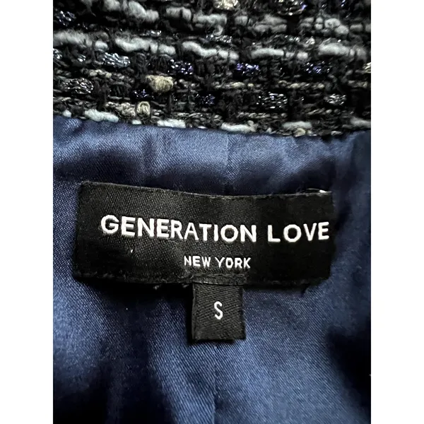 Generation Love Eliza Tweed Blazer Jacket in Navy Blue Melange Size S - Image 5