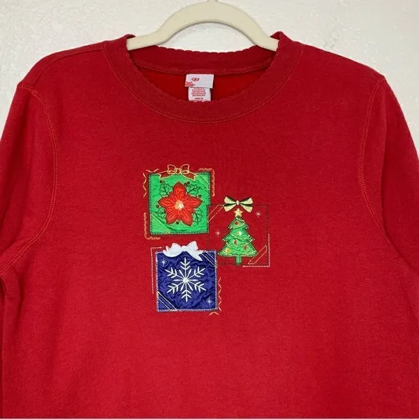 Holiday Editions Embroidered Christmas Women’s Red Sweater, Sz Small - Image 2