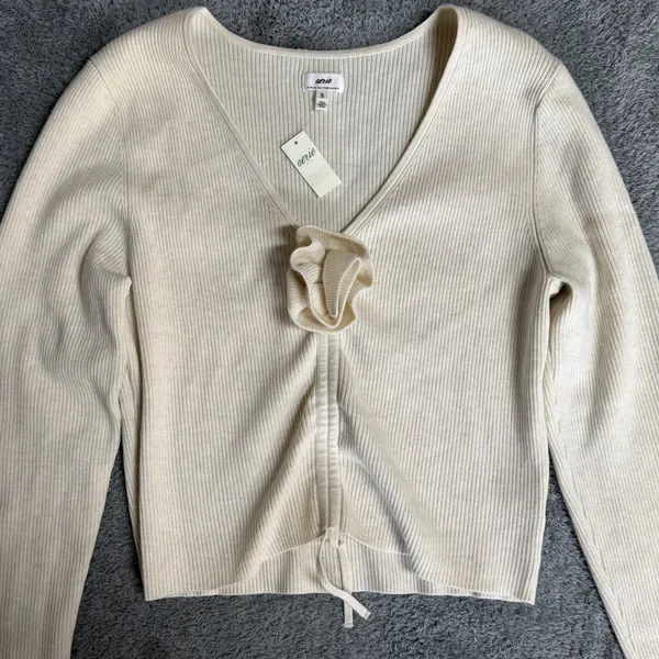 NEW Aerie Cropped Rosette Sweater Cream Size XL - Image 9