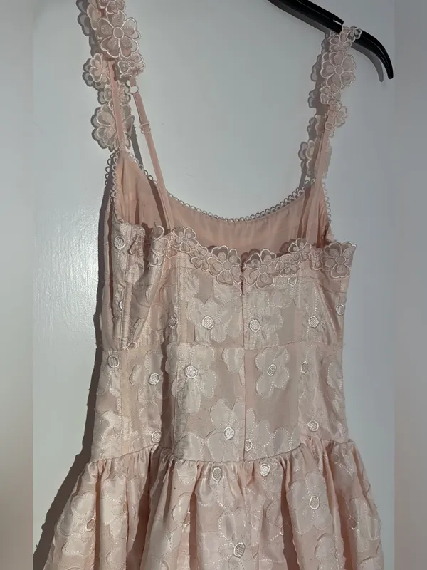 Anthropologie For Love & Lemons Pale Pink Florence Drop Waist Floral Midi Dress - Image 8