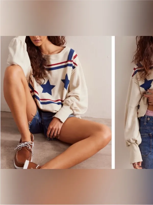 NWOT Free People We The Free Graphic Camden Sweatshirt - stars stripes - XS - Image 3