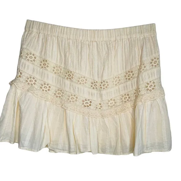 LoveShackFancy Ivory Eyelet Lace Ruffle Mini Skirt XL Cottagecore - Image 2