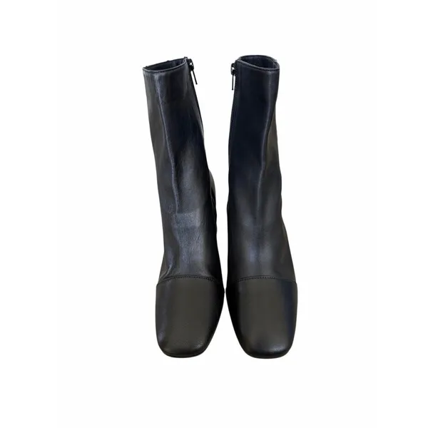 Free People Black Supple Leather Square Cap Toe Block Heel Ankle Boots‎ Size 10 - Image 4