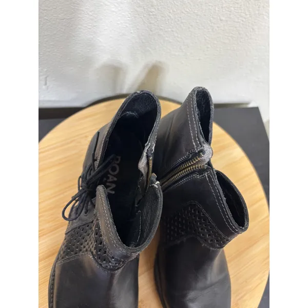Roan by Bedstu Antonia Leather Ankle Boots 8 Black Lace Up Side Zip Block Heel‎ - Image 10