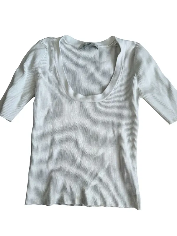 ZARA Basic Knit White Scoopneck Ribbed Top Size Small - Image 4