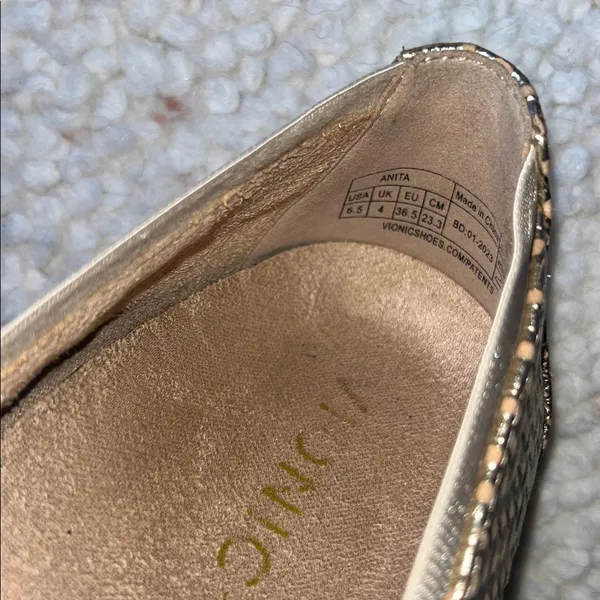 Vionic Anita Leather Lynx Woven Geo Round Toe Ballet Flat‎ Slip On Gold 6.5 - Image 9