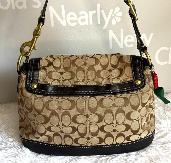 y2k COACH Black Brown Khaki Signature Legacy Flip Turnlock - Image 2