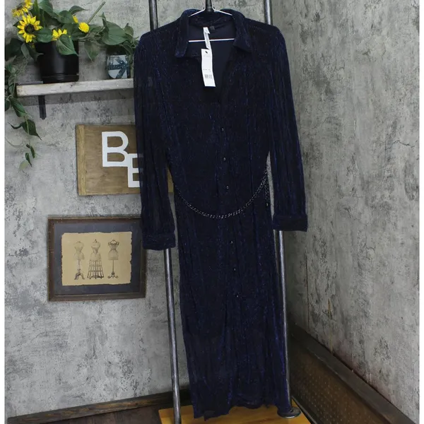 NWT Ny Collection Womens Plus Size Mesh Dress with Long Sleeves Navy Blue 1X - Image 2