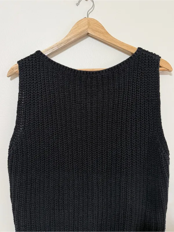 Abercrombie & Fitch Knit Sweater Size Small Black Top Textural Crew Tank - Image 4
