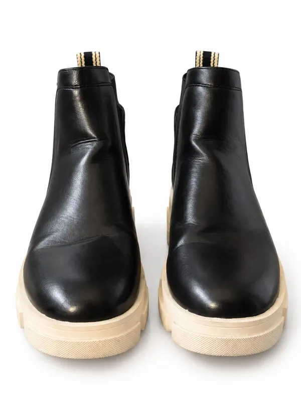 SHU SHOP Black Chelsea Ankle Boots Chunky Cream Lug Sole Size 39 - Image 5