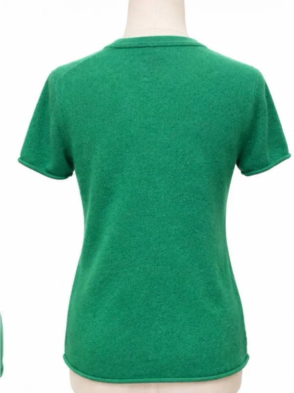 J.Crew 100% Cashmere Short Sleeve Sweater L Green Crewneck - Image 3