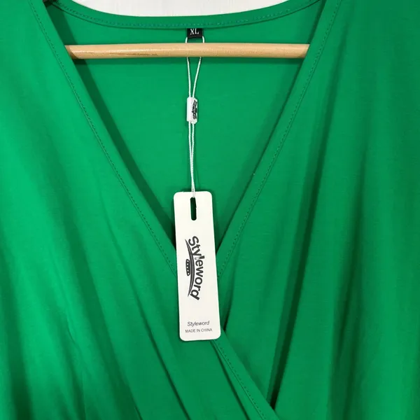 NWT Womens Wrap Dress Green Midi‎ Pockets Minimalist Classic Career Party Sz XL - Image 4