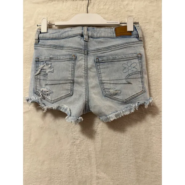 American Eagle Womens 2 Next Level Stretch Distressed Floral Denim Shorts Light - Image 7