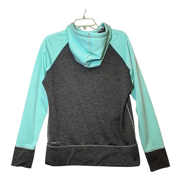 Nike Therma-Fit Hoodie Womens L Gray Mint Fleece Pullover Thumbholes Sweatshirt - Image 3