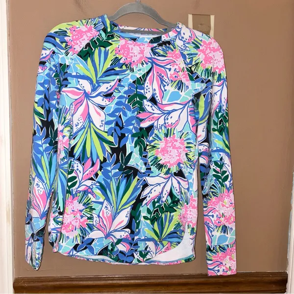 Lilly Pulitzer floral Blythe Pullover Luxletic blue pink size‎ XXS - Image 2
