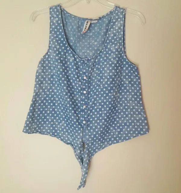 Mimi Chica Polka Dot Tie Top, Size Medium - Image 3