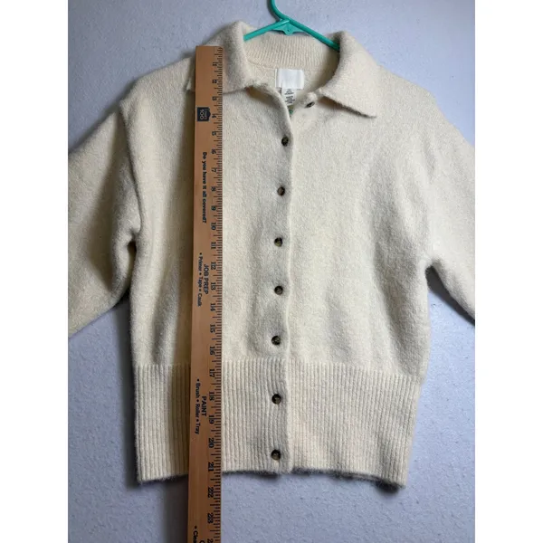 HM Cream Short Sleeve Knit Cardigan Collared Button Front Sweater Small - Image 10