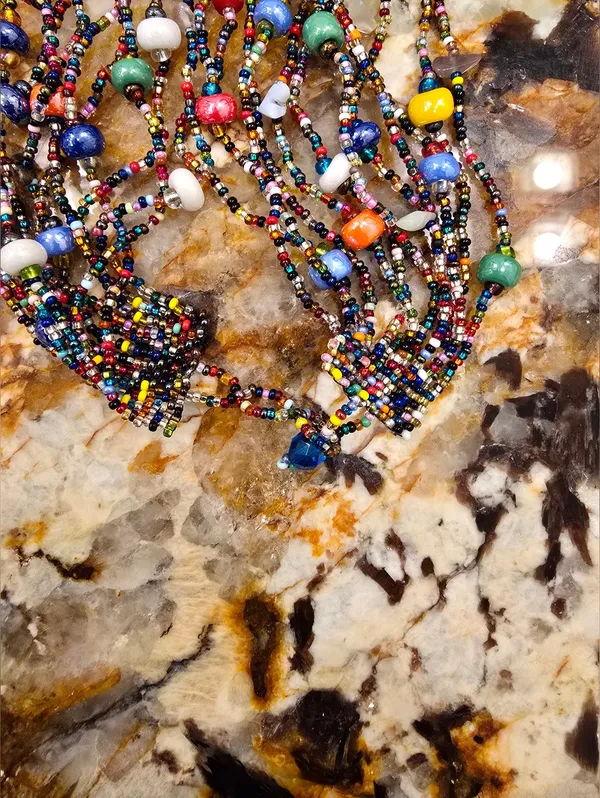 vintage handcrafted multi-strand necklaces colorful glass Stone beads - Image 4
