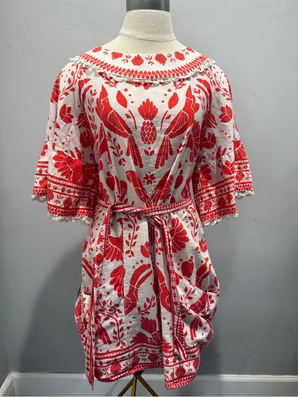 FARM Rio White Mini Dress with Red Floral & Bird Motif - Image 3