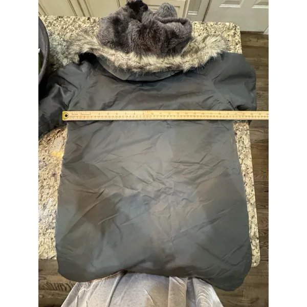 POP ENGLAND Winter Fur Hood Green Zip Up‎ Jacket Coat Women's Size XS - Image 7