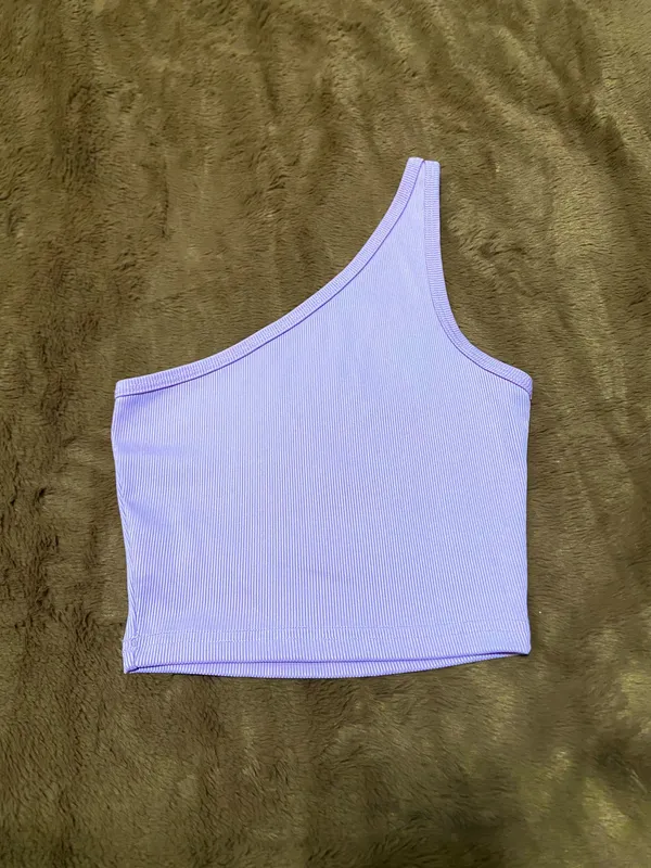 Lilac / Lavender One Shoulder Ribbed Top Purple Size XS - Image 2