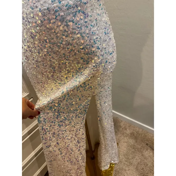 Windsor White Iridescent Sequin One Shoulder Maxi Dress‎ W2BRW070E Med - Image 5