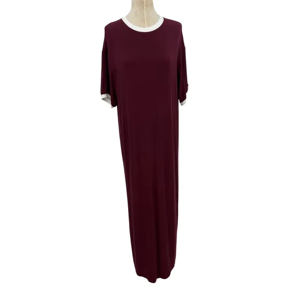Skims Soft Lounge Ringer T-Shirt Long Dress Maxi Maroon Red Size Small‎ - Image 3