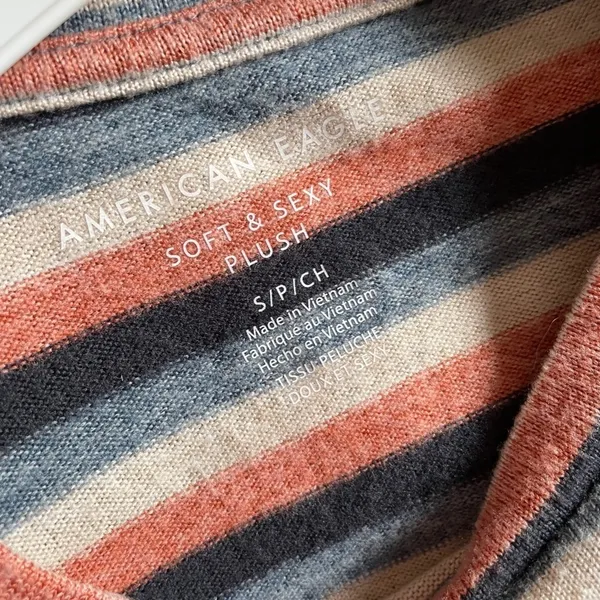 2/$15 S- American Eagle Soft Plush Coral Navy Striped Long‎ Sleeved Top - Image 3