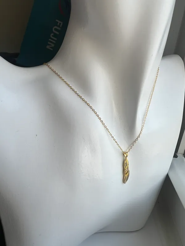 925 Sterling Silver Gold Diamond Leaf Necklace Pendant, 18k Gold Plated - Image 4