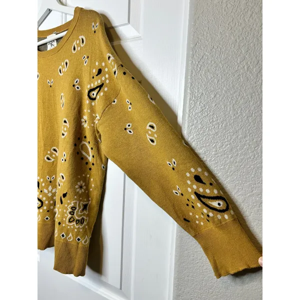 Cotton & Rye Bandana Paisley Sweater XL Mustard Yellow Boho Oversized - Image 2