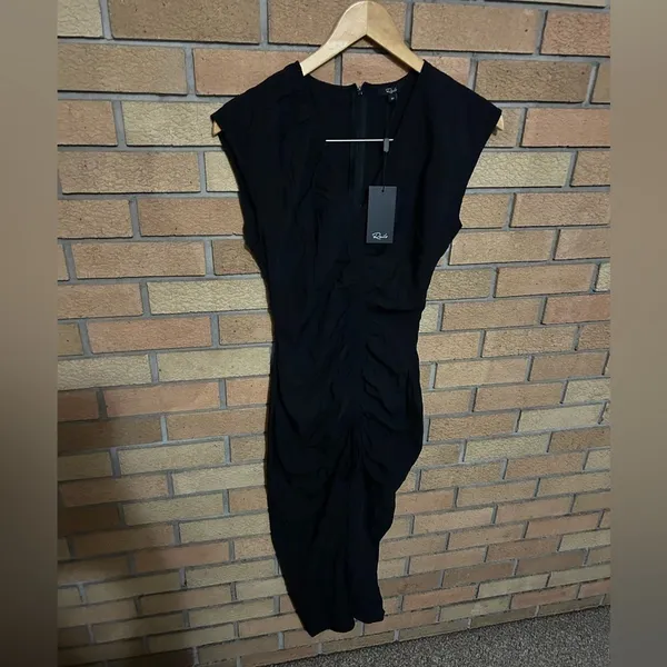 NWT Rails Auren V-Neck Ruched Slit Midi Dress Black Size XS - Image 4