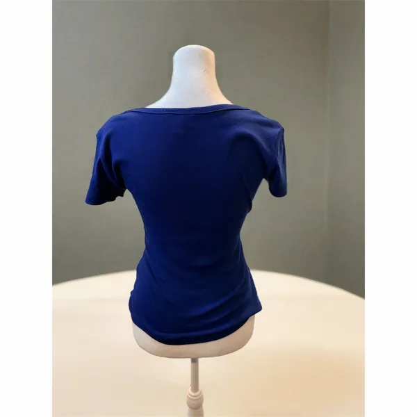 GUESS Los Angeles Henley Top Womens XS Cobalt Blue Ribbed Short Sleeve - Image 4