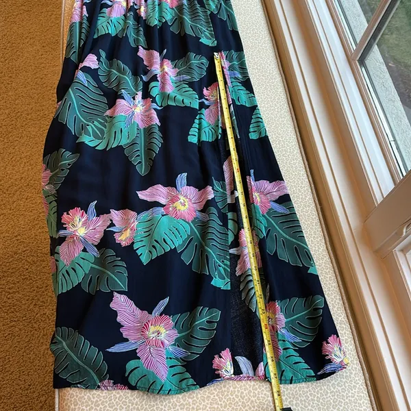Lulus Smocked Navy Pink Green Floral Tropical Maxi Dress with Pockets size M - Image 11