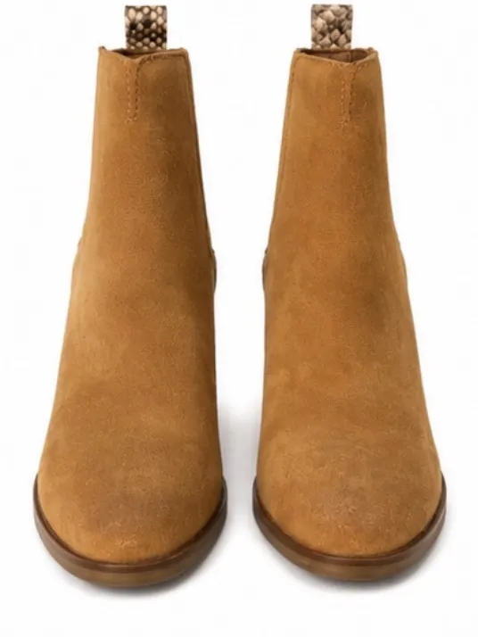 Dolce Vita Gracie Tan Suede Heeled Ankle Boots Snakeskin Detail Size 9.5 - Image 4