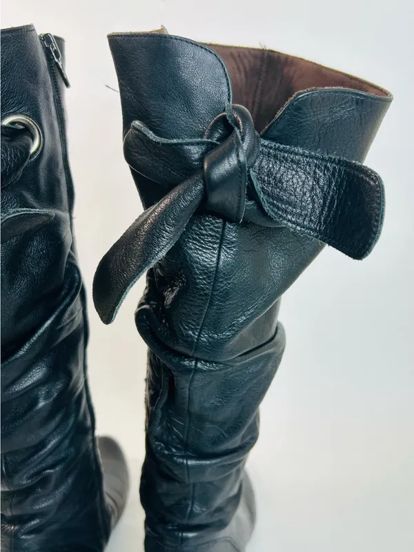 Eric Michael Web Shoemaker Black Leather Zip Knee High Boot Sash Tie size 40/9.5 - Image 6