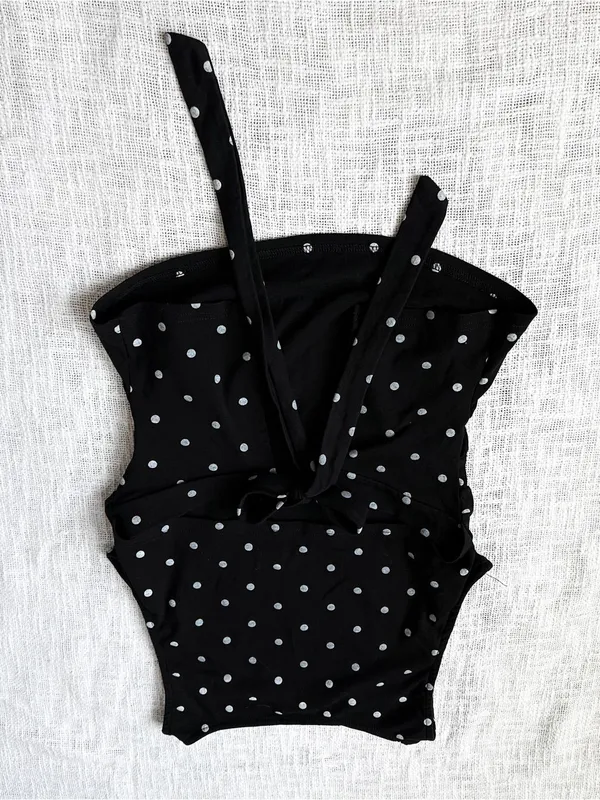Polka Dot Ruched Boat Neck Tie Back Tank Top 🐚 Size Large - Image 2