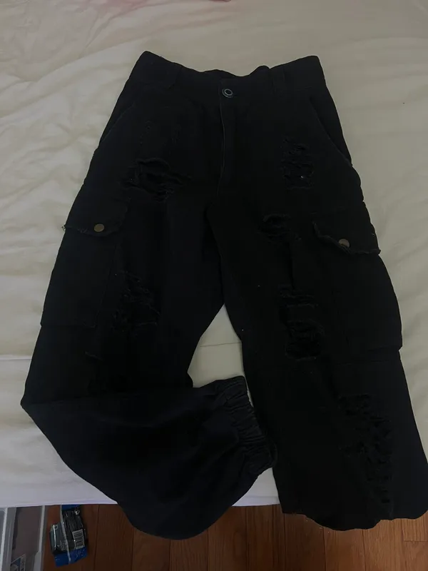 LF Carmar Black Distressed Cargo Pants - Image 4