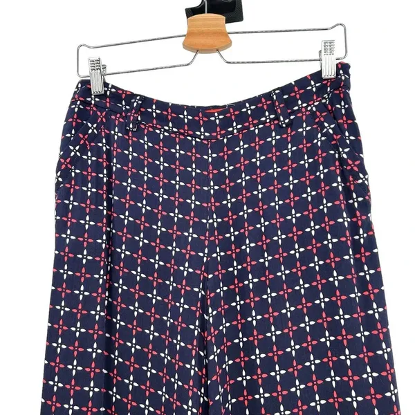 Anthropologie Cartonnier Pants Geometric Print Wide Leg Rayon Navy Blue Size 4‎ - Image 4