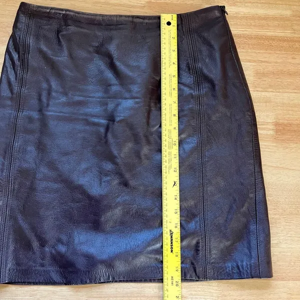 Vintage Made in Canada dark brown Genuine Leather Skirt 8 / M - Image 7