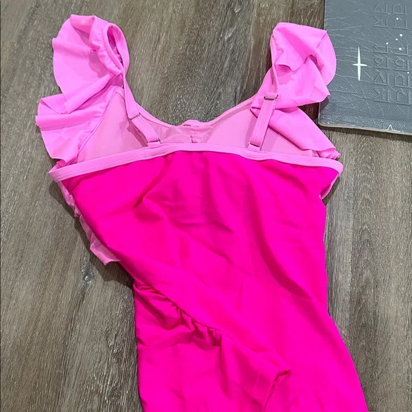 Pink Ruffled Swimsuit Set tankini - sexy cutout ruched side- small - Image 5