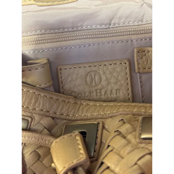 Cole Haan Genevieve Tan Woven Leather Hobo Bag Optical Weave Tassel Shoulder Bag - Image 5