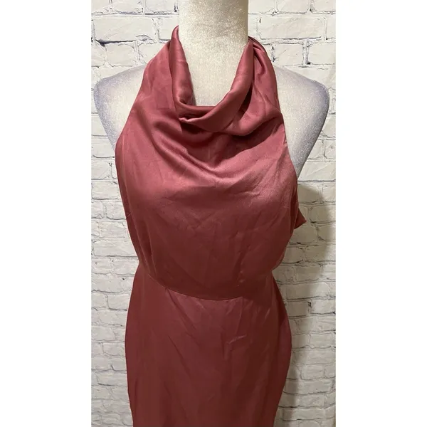 Cider Mauve Satin Elegant Halter Low back Formal Party Gown Dress Size Large - Image 2