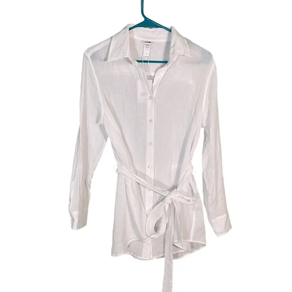 Andie The Corvo White Cotton Button Up Beach Cover Up Top XL‎ NWT - Image 6