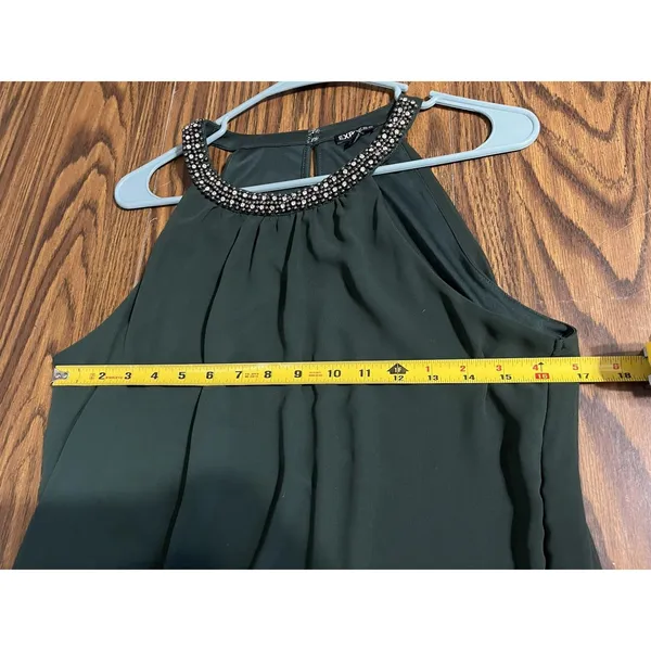 Express Hunter Green Sleeveless Halter Top with Embellished Neckline Medium - Image 5