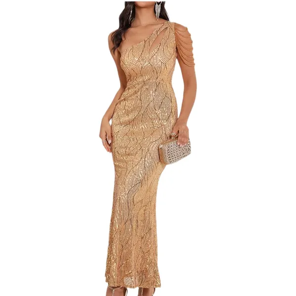 NWOT Elegant Gold One-Shoulder‎ Evening Dress - Image 2