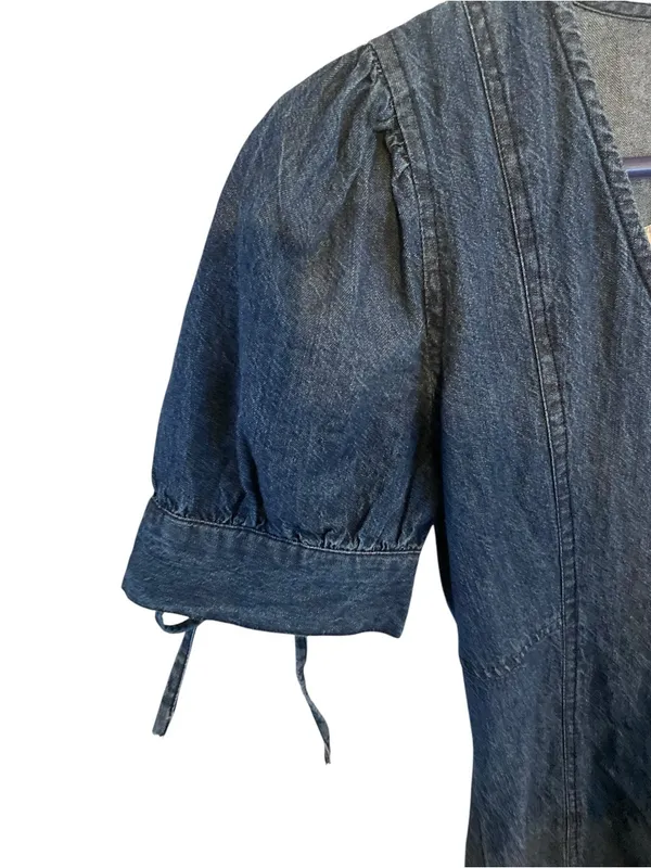 Sim & Sam Short puff Sleeve w/ Bows Button-Front Denim Dress coquette western - Image 5